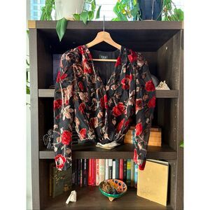 Vici Black & Red Velvet Floral Blouse Size XS